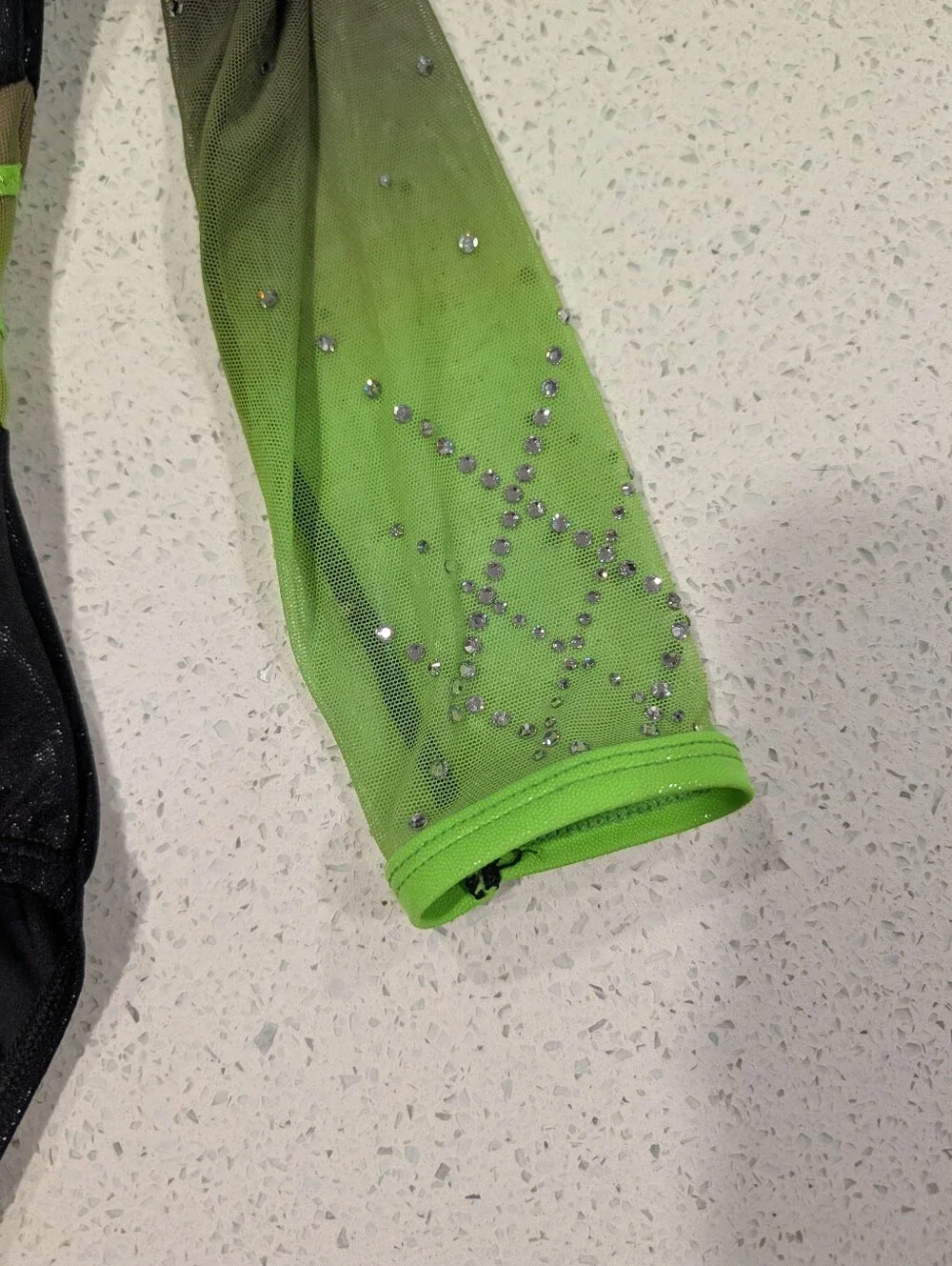 COMPETITION GK Elite Large Gymnastics Dance Leotard Neon Green 3/4 slv SWAROVSKI